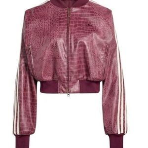 Adidas Women's Textured Cropped Maroon Bomber Jacket
